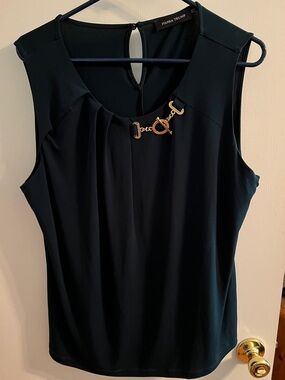 Ivanka Trump Black Sleeveless Top with Gold Chain Accent
